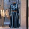 European & American Style Solid Color A-line Long Sleeve Autumn Dress