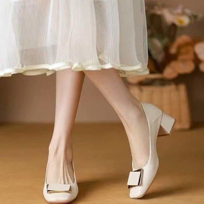 Popular French Commuter Women's Shoes 2025 Autumn New Thick Heels Square Head Shallow Mouth Fashion High Heels Lightweight Temperament Single Shoes