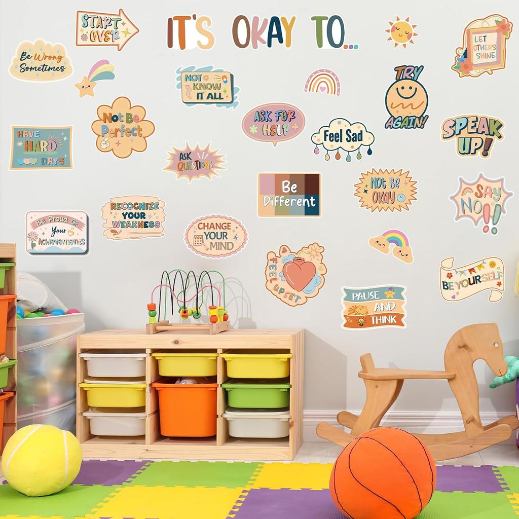 Yewfold Boho Mental Health Bulletin Board Decorations Set, It's Okay To Therapy Office Decor, Affirmation Station Classroom Decor for Teachers School