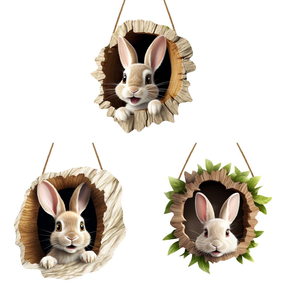 3/1 Set Easter Bunny Door Sign Pendant Decoration Wooden Hanging Spring Happy Rabbit Construction Door Easter Party Decor 2025