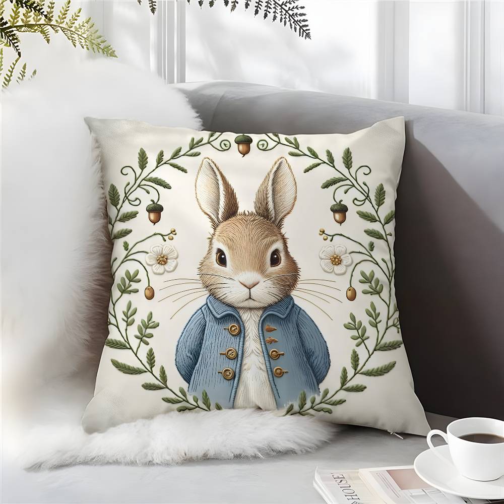 Cartoon Character Cute-Peter Rabbit-Smart Pillow Case Comfort Sofa Bed Silky Elegant Invisible Zipper Custom Decorative a