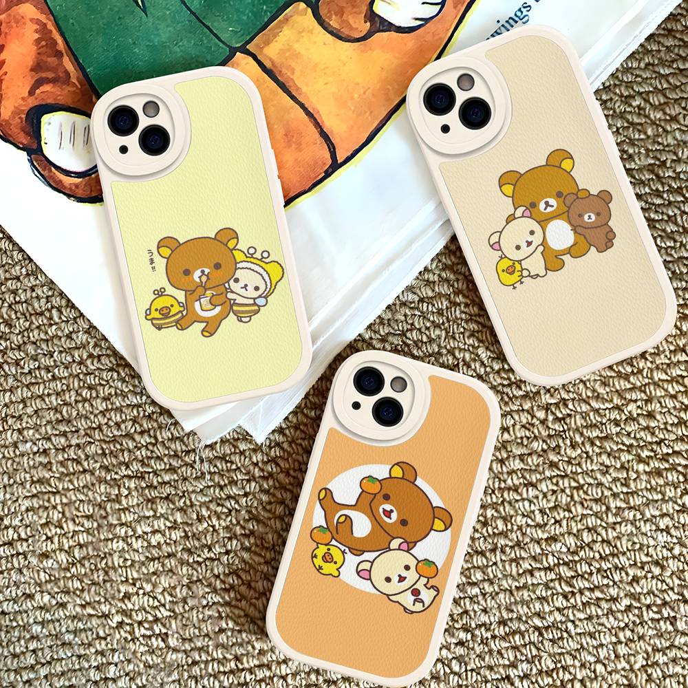Cartoon Rilakkuma Bear Phone Case For iPhone 16 15 14 13 12 11 Pro Max Plus Shockproof Leather Cover