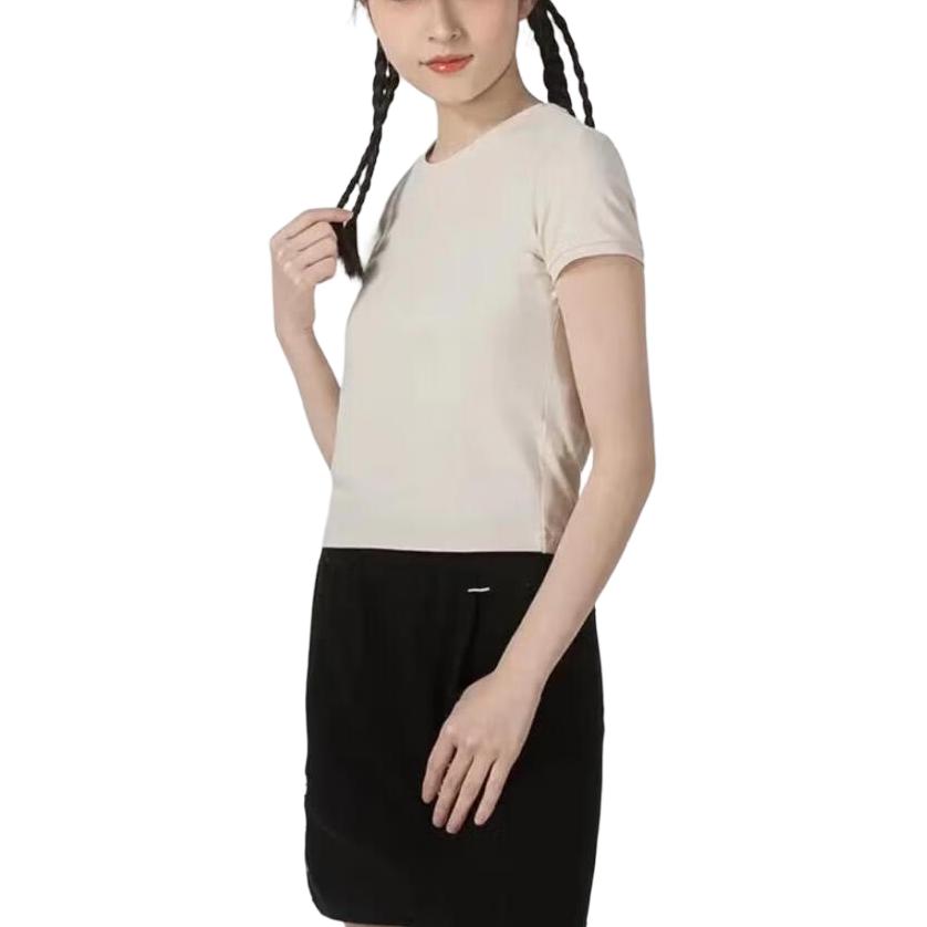 Puma Sports Casual Logo Print Round Neck Short Sleeve T-Shirt Women Tops Beige 532562-99