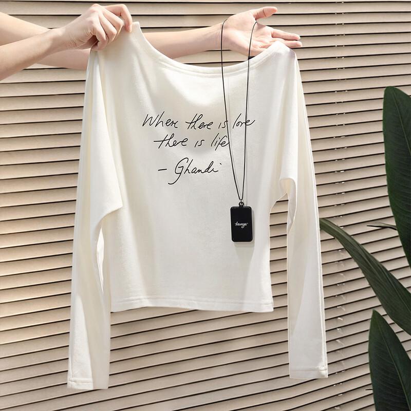 Women s Letter Print Crew Neck Long Sleeve Top L