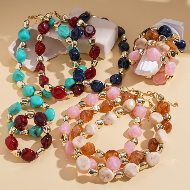 1PC European and American acrylic smudge irregular geometric beaded bracelet retro ethnic style niche high sense