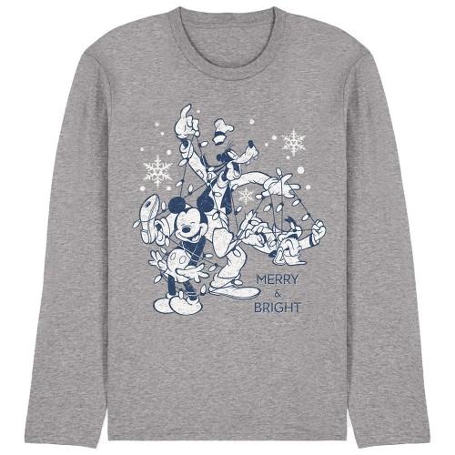 Disney Camiseta Unissex Adulto Mickey Mouse Merry, Bright And Tied Up In Lights Heather Manga Longa