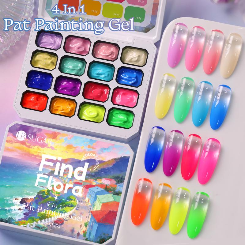 UR SUGAR 4 en 1 16 Couleurs Gel Pat Peinture Pour Dégradé Tamponnage Dessin Motif Palette de Gel Pat Pat Painting UV/LED