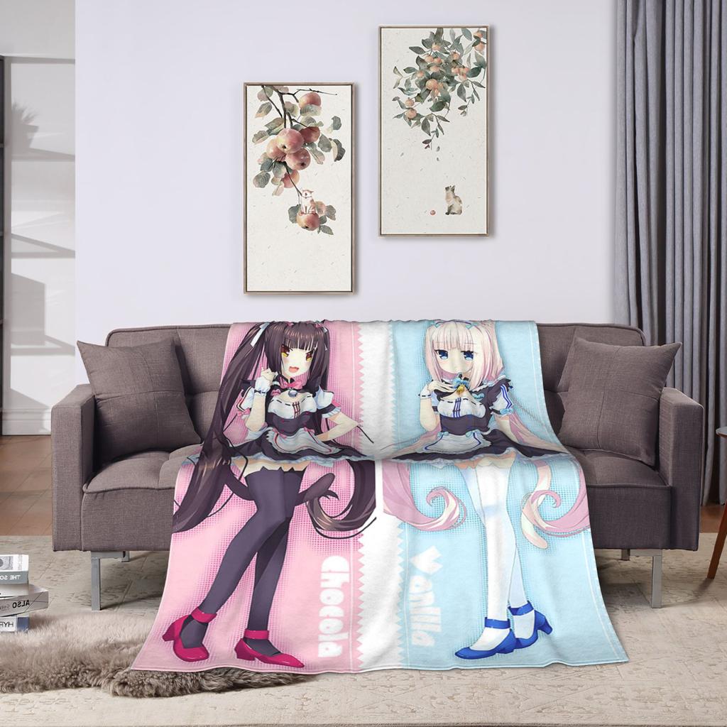 Cute Anime Chocola Vanilla Blankets Nekopara Cartoon Wool Funny Warm Throw Blankets for Bedspread Decoration
