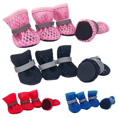 Summer Dog Shoes Breathable Non-slip Pet Sandals For Small Dogs Cats Reflective Puppy Footwear Walking Chihuahua Boots 4pcs/set