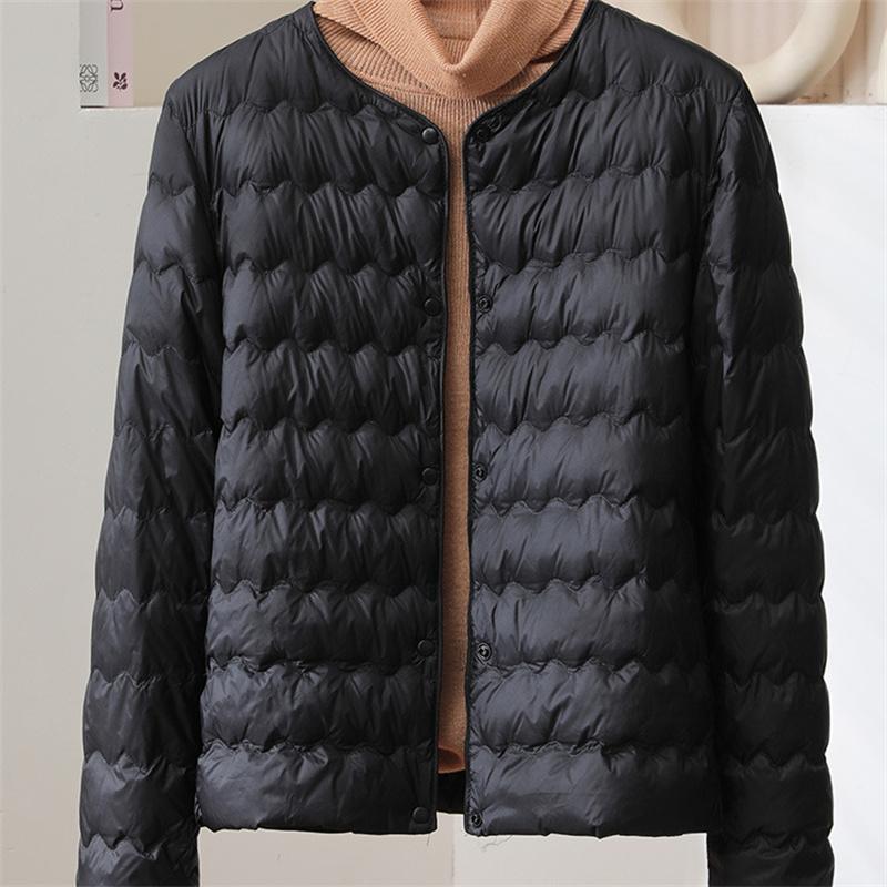 Autumn and winter lightweight down jacket women's short wavy round neck variable V-neck warm inner jacket