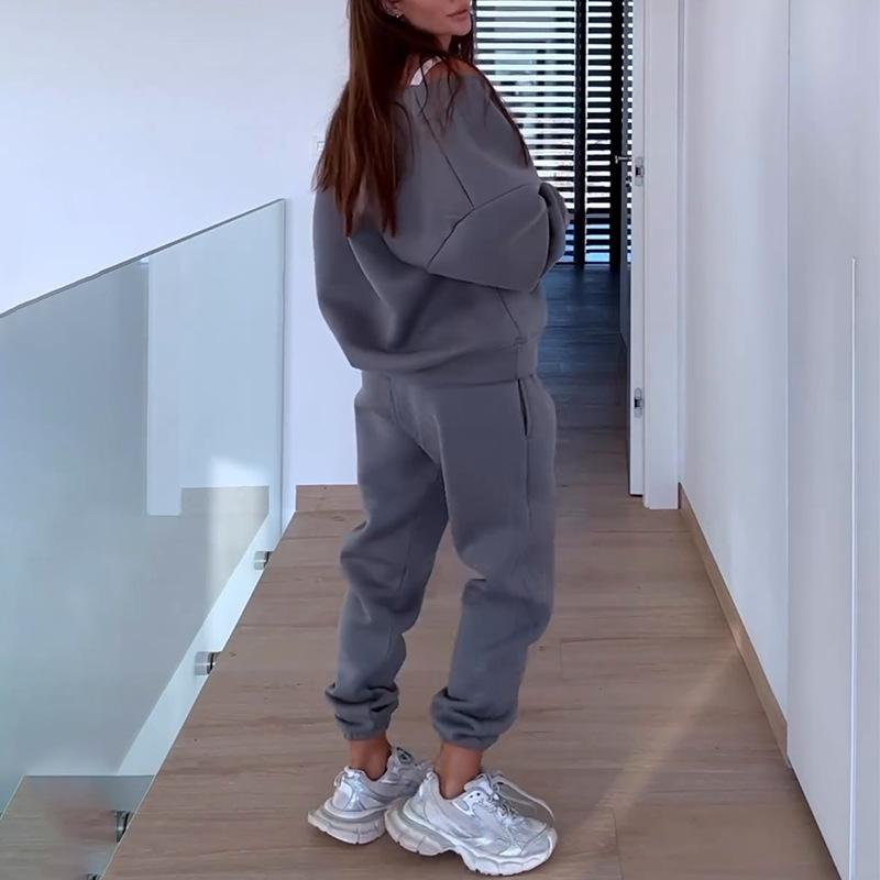 Grenzüberschreitender Amazon Pullover Damen Herbst und Winter 2024 Neu V-Ausschnitt Europäischer und Amerikanischer Stil Langarm Pullover Set Zweiteiliges Set