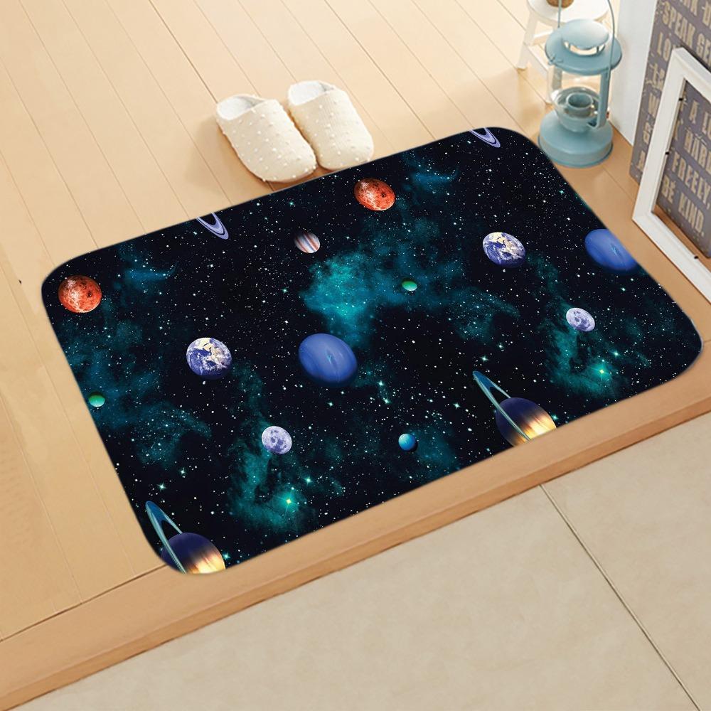 Cosmic Planet Flannel Doormats, Galaxy Constellation Designs, Colorful Celestial Patterns NonSlip Floor Mats for Home Decor