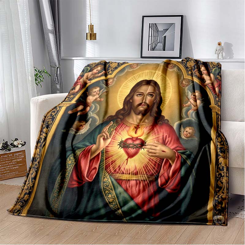 Retro Jesus Virgin Mary Art Flannel Blanket,Ultra Soft Warm Plush Throw for Home Bedroom Bed Sofa Cover Office Travel Gift Kid