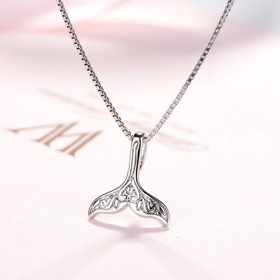 Wedding Jewelry 925 Sterling Silver Whale Tail Fish Nautical Charm Mermaid Tail Silver Necklace Women Neckalces