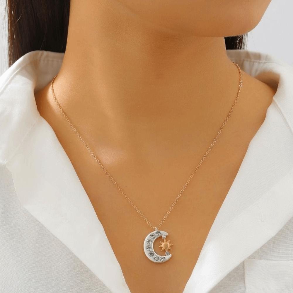 Rhinestone Crystal Moon Star Necklace Exquisite Tassel Design Rhinestone Necklace For Women