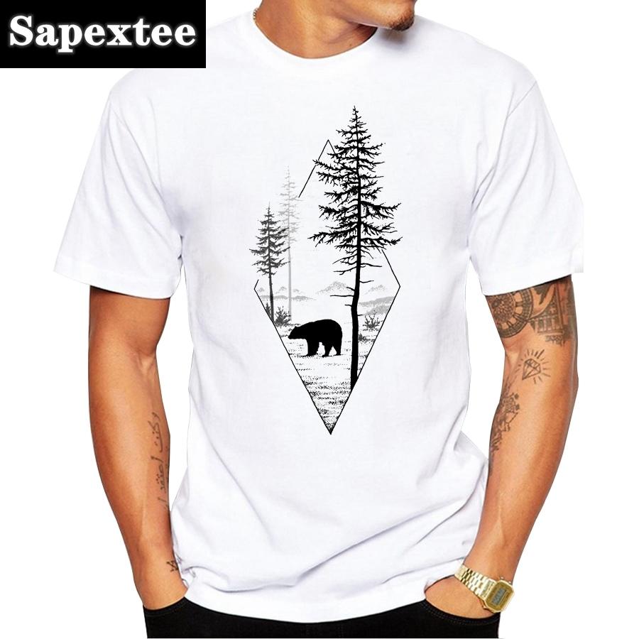 2025 Lesní medvěd Pánské tričko Krátký rukáv Ležérní tričko Hipster Potisk černého medvěda Tričko s kulatým výstřihem Letní topy