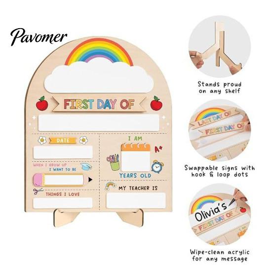 Wooden Message Board for Classroom First Day of School Board, Reusable Erasable Chalkboard Design, Creative Ornaments Stable Base Photo Prop