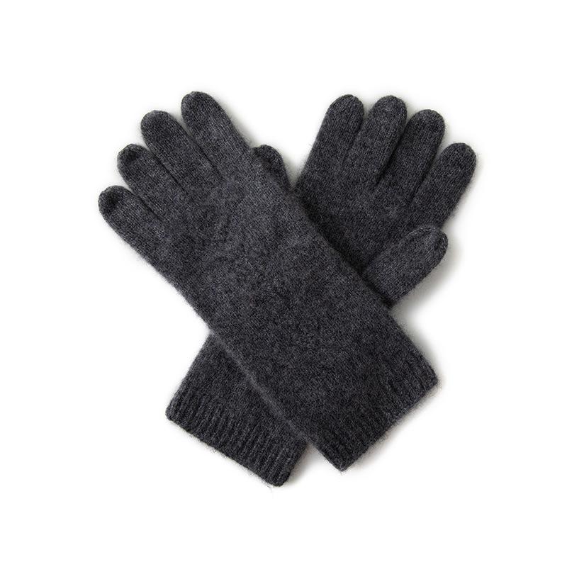 Cashmere Autumn and Winter New Men's and Women's Solid Color Jacquard Extended Warm Cycling Outdoor Knitted Finger Gloves