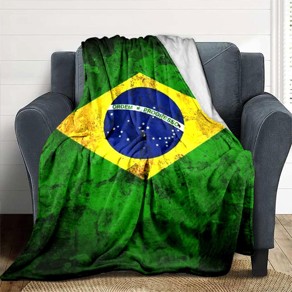 Bandeira Brasileira Print Flannel Blanket High Quality Warm Comfortable Cover for All Seasons Perfect for Gifts Home Decor