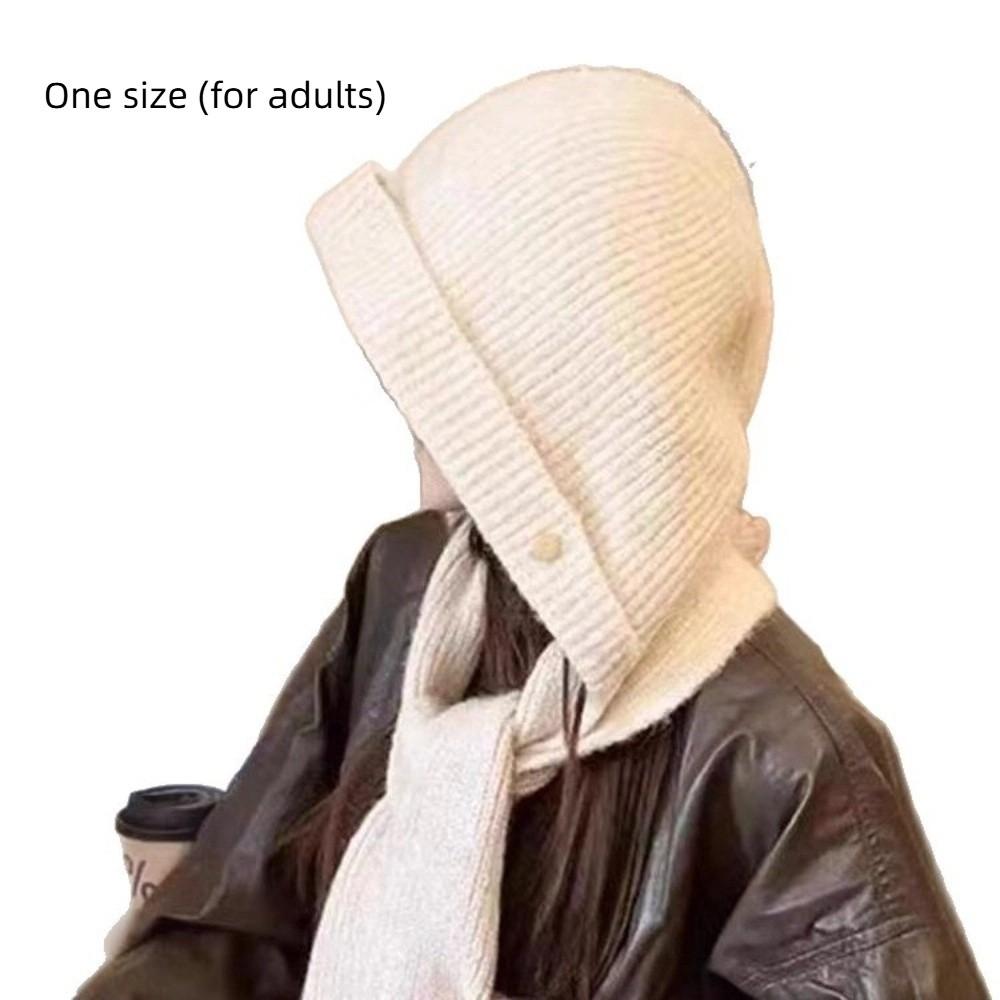 Solid Color Hooded Hat Warm One-Piece Scarf Cap Fashion Knitted Winter Balaclava  Outdoor