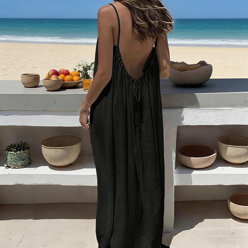 Damen Spaghetti-Träger Lässiges lockeres Resort-Kleid