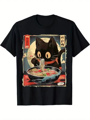 Kawaii Kočka Jí Ramenové Nudle Anime Dárek Dívky Ženy Tričko, Měkké, Perfektní pro