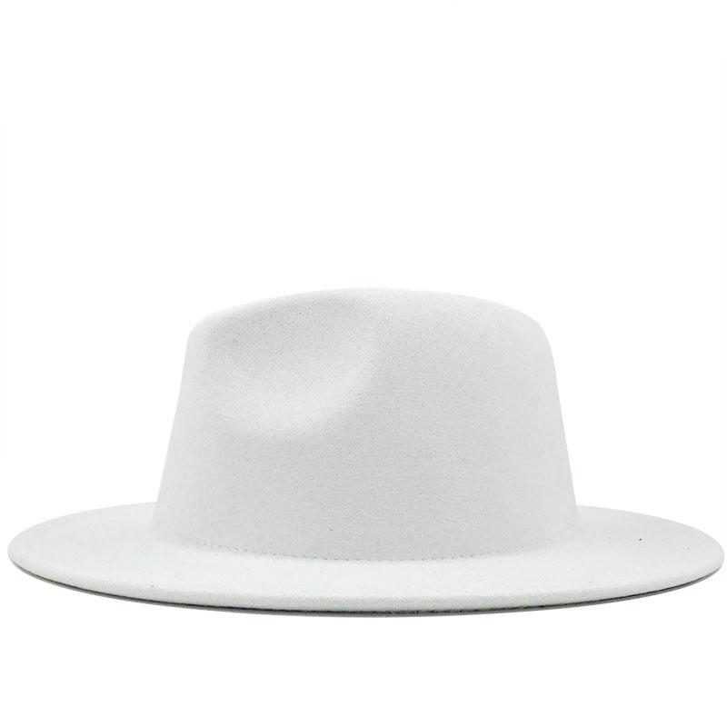 Simple Outer White Inner Black Wool Felt Jazz Fedora Hats with Thin Belt Buckle Men Women Wide Brim Panama Trilby Cap 56-58-60CM