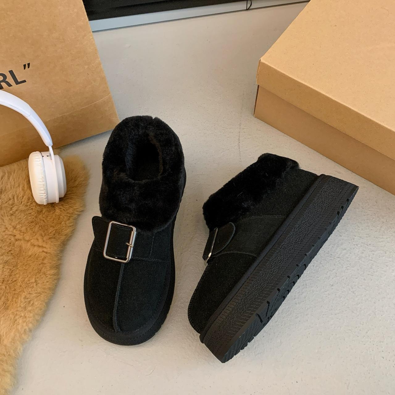 

[DONG JI] Жіночі снігові черевики на товстій підошві, інтегровані зимові оксамитові бавовняні черевики для вагітних, ледачі педалі, волосся 40 чорний