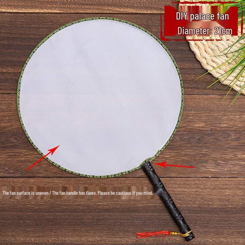 DIY Children's Silk Cloth Round Fan with Bamboo Handle - Palace Style Hand-Painted Kindergarten Craft