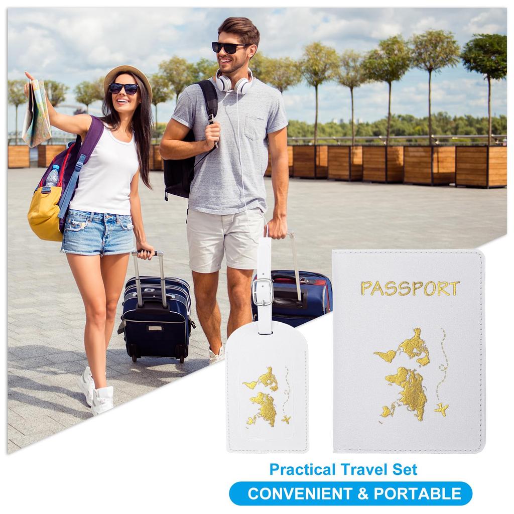PATIKIL Passport Cover Holder and Luggage Tag PU Leather Passport Case Holder Travel Tag Suitcase Identifier Travel Accessories for Men and White Set,