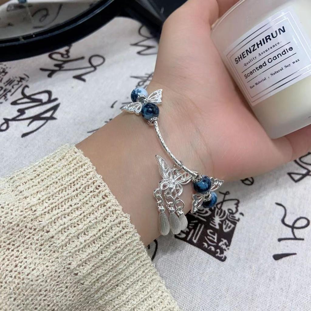Gradient Elegant Blue Gemstone Butterfly Bracelet For Women Luxurious Summer Jewelry