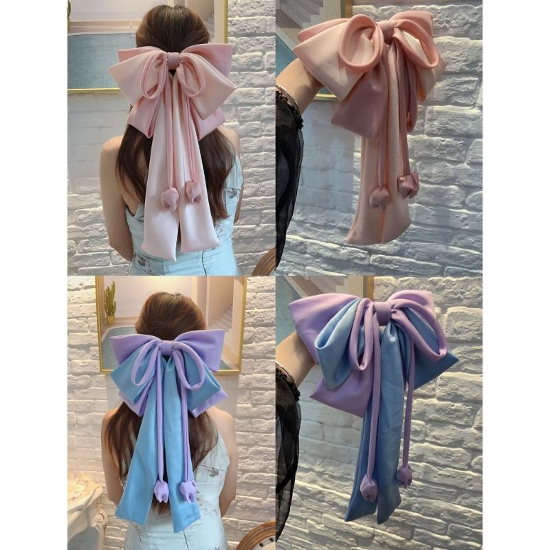 Elegant Purple Hair Bows Clip With Long Ribbon Fashion Headdress Hairpieces Barrette Hairpin For Women And Girls
