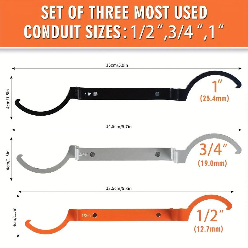 3Pcs Set Conduit Lockout Wrench Set Tighten and Loosen Locknuts in Tight Spaces 1/2, 3/4 and 1 Inch Offset Bends. Orange