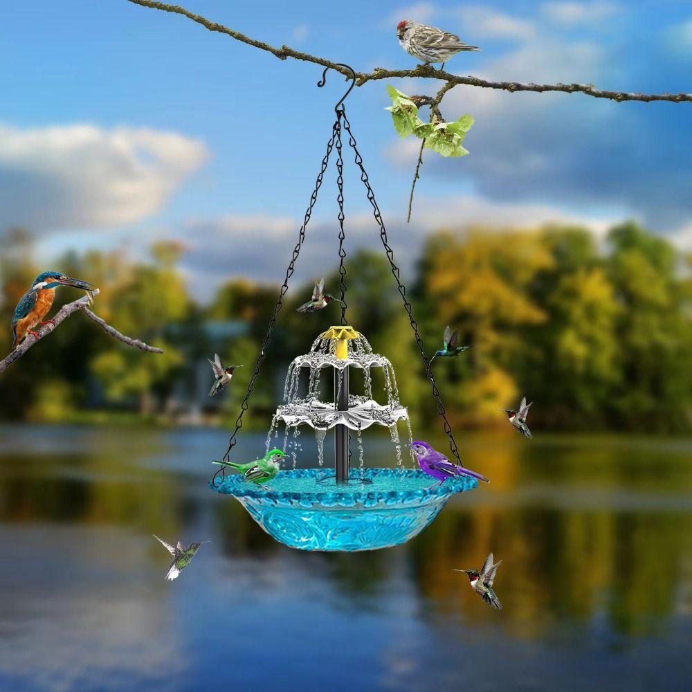 Household Solar Bird Bath Floating Water Feature Hummingbird Bathing Bowl Yard Decoration