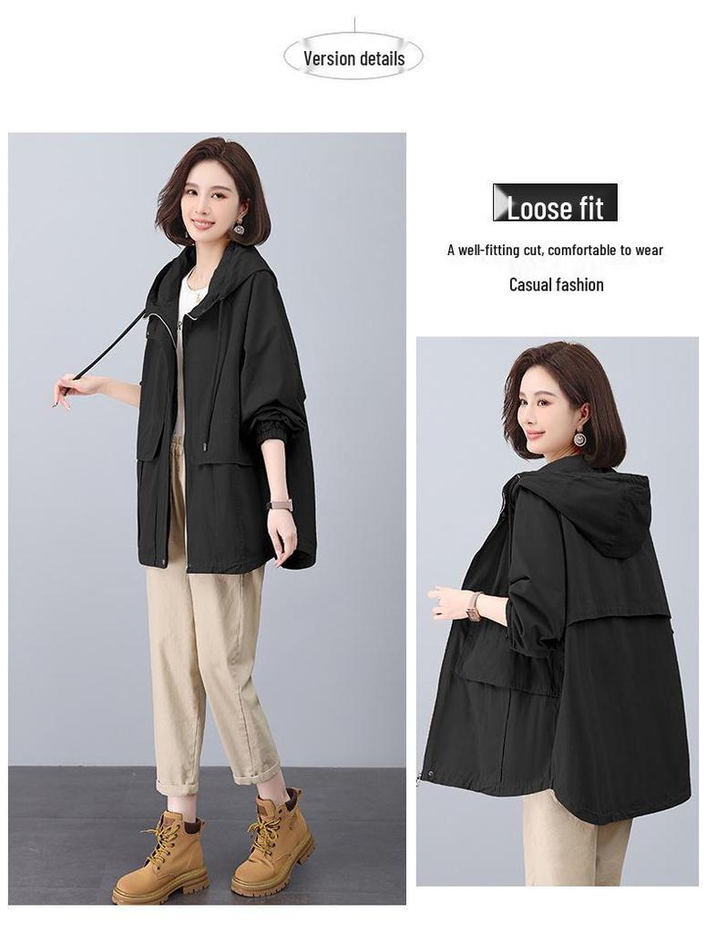 2024 Women's Plus Size Hooded Cotton Trench Coat - Spring & Autumn Casual Mid-Length Style