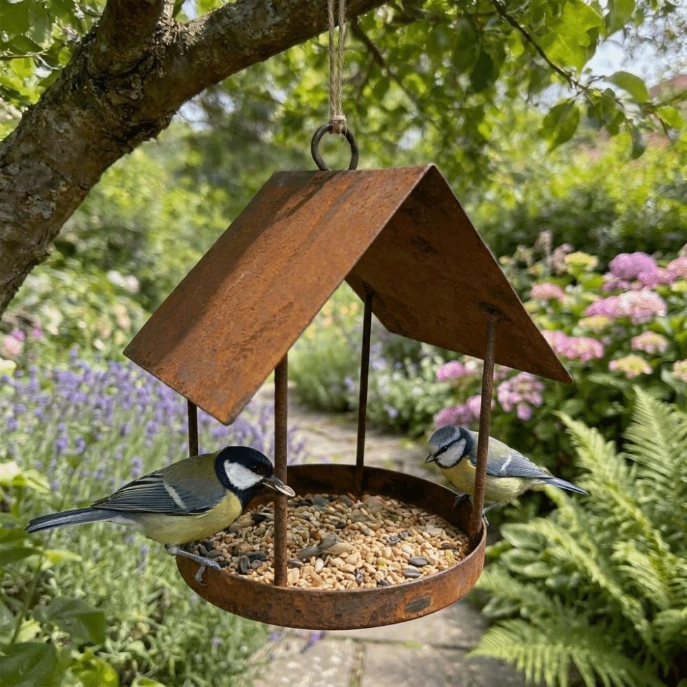 Iron Hanging Bird Feeder Hut Shape Bird Food Container Durable Hummingbird Feeder  Yard