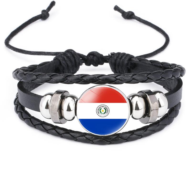 Unique South American Flag Time Gem Black Leather Multilayer Braided Bracelet