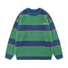 Unisex Luźny Vintage Sweter z Dzianiny w Paski z Haftem Litery Codzienny Luźny Pulower