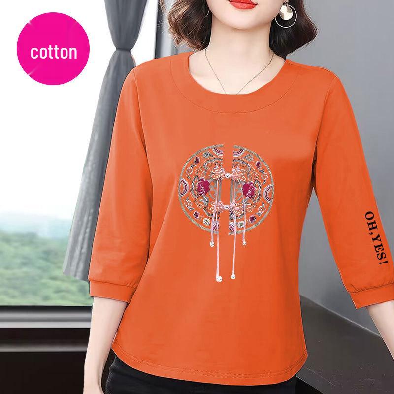 

Women s 2025 Summer Korean Style Cotton Seven-Sleeve Tee - Slimming, Loose, Belly-Covering, Versatile Casual Top 2XL (125-140 jin) оранжевый