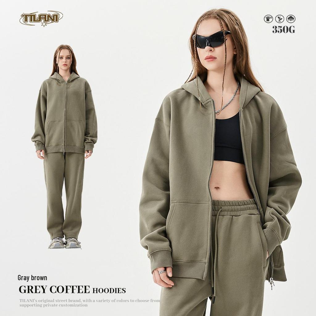 TILANI Men's 2025 Spring & Autumn Velvet Hooded Cardigan - Casual Solid Color Loose Fit Zipper Jacket.