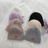Korean Style Rabbit Fur Knitted Label Hat for Autumn and Winter Thickened To Show Face  Small Ear Protection Couple's All Match Pullover Hat