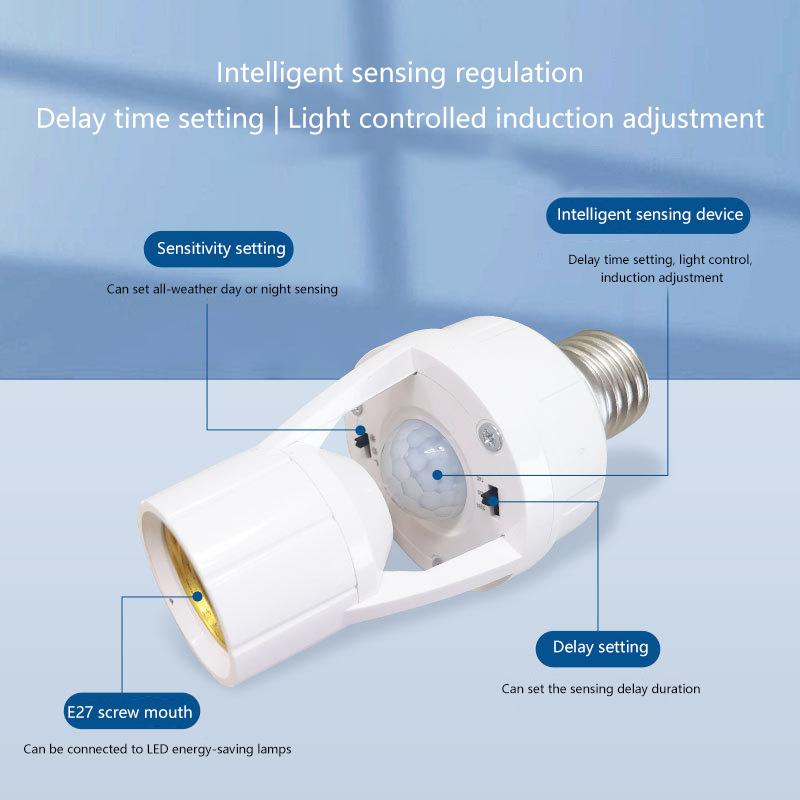 360 Stupňů Lidská Indukce Pohybu Senzor Lampa Patice Základna Ac85-265V Spínač Času Zpoždění E27 Základna Držák Patice Adaptér Převodník