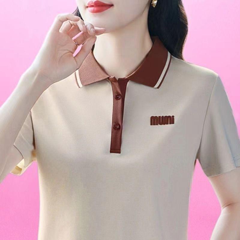 

Футболка с коротким рукавом большого размера для женщин, новый стиль, летний стиль для матери среднего возраста, темпераментная, омолаживающая, с принтом, рубашка-поло, топ L