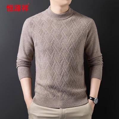 Hengyuanxiang Herren Pullover mit Rundhalsausschnitt, 100% Wolle, verdickt