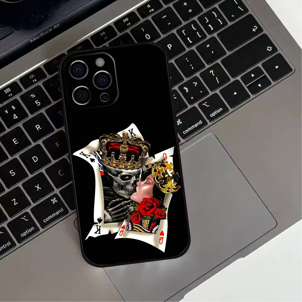 Queen of Hearts Playing Card Phone Case For iPhone 17,16,15,14,13,12,11 Plus,Pro Max,XS,Soft Silicone Black Cover