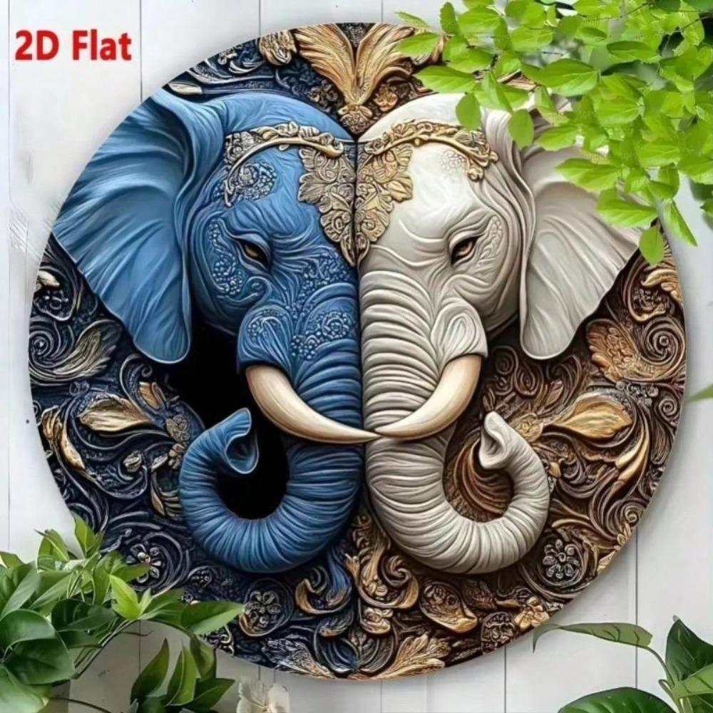 Vintage Elephant Metal Tin Sign 8 Inch Round Home Decor