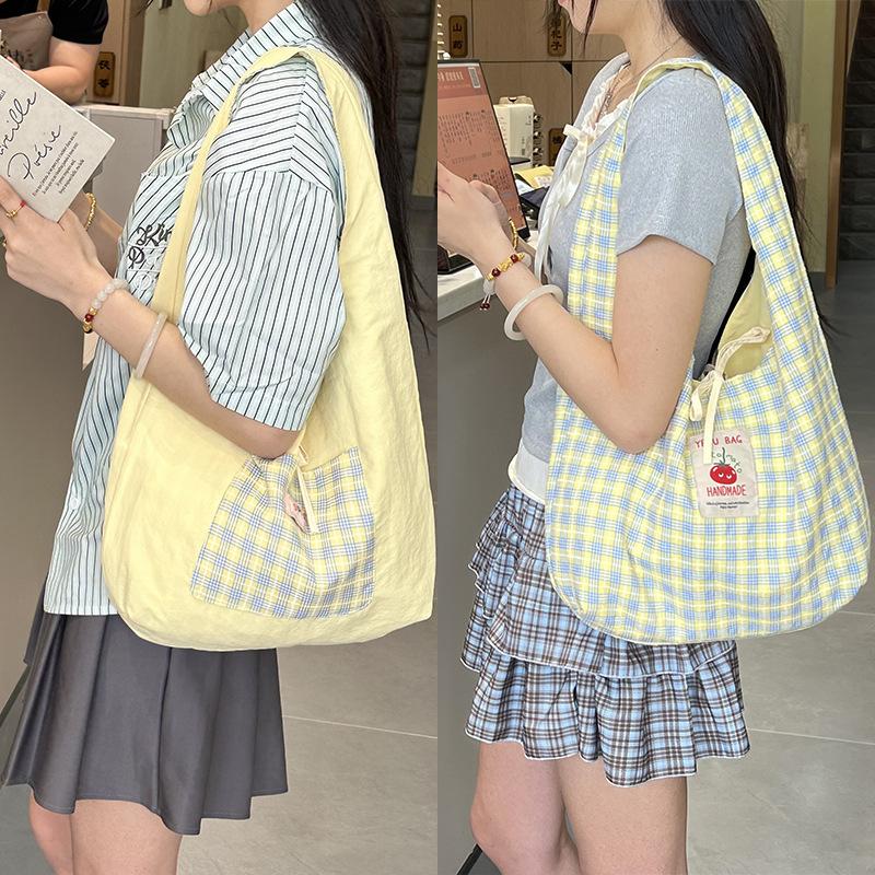 Sweet Plaid Double-sided Design Women's Shoulder Bags Casual Commuting Ladies Shopping Vest Bag College Style Girls Handbag Tote
