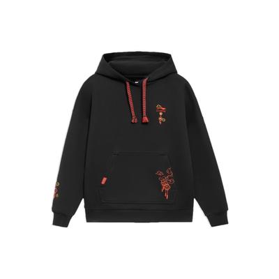 Li Ning Seria Stylu Życia Sportowego Wzór Haftowany Jednolity Kolor Bluza z Kapturem Pulower Bluza Damska Czarna AWDS372-3