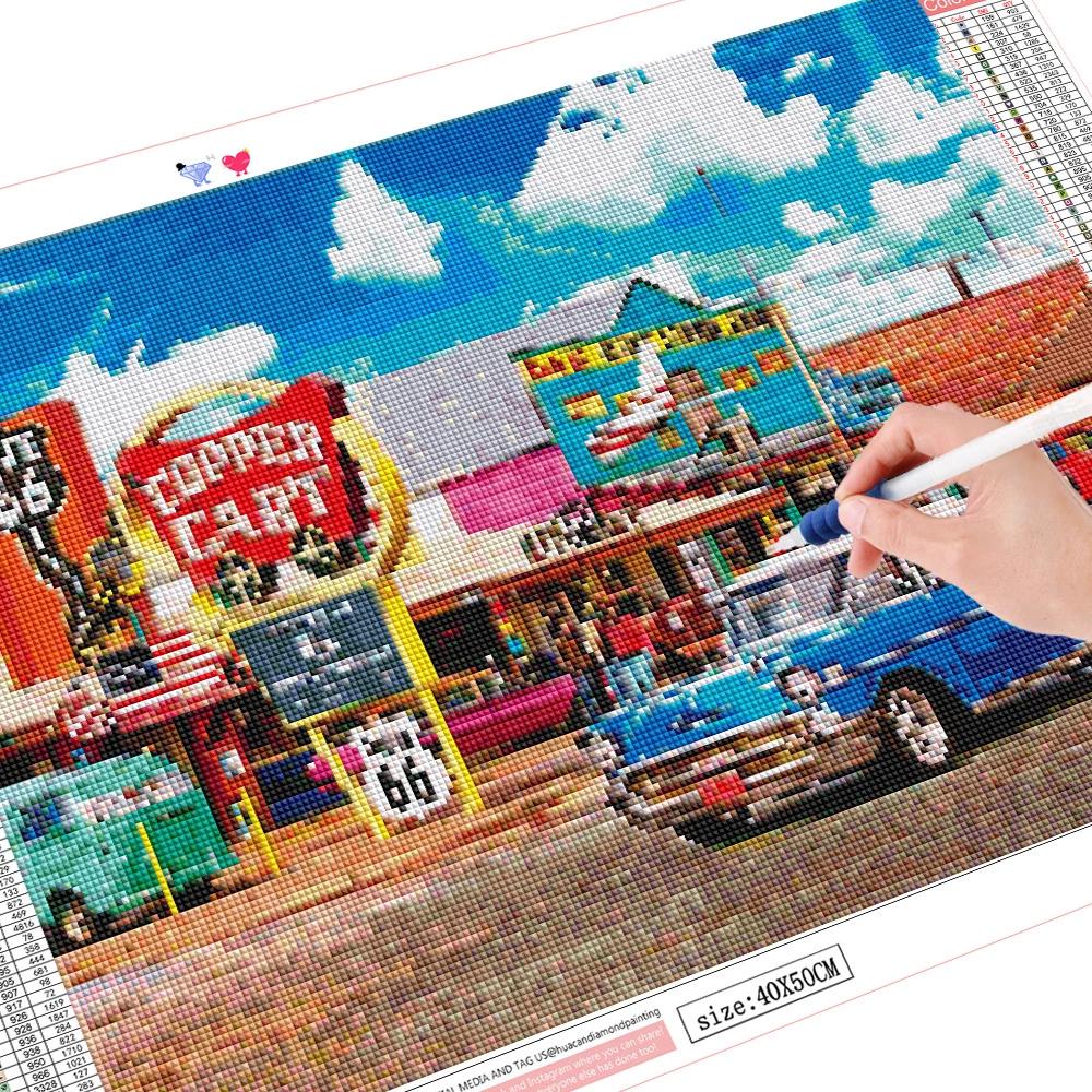 5D DIY Elmas Nakış Manzara Sokak Çapraz Dikiş Satış Elmas Boyama Araba Mozaik Resim Taklidi Ev Dekor