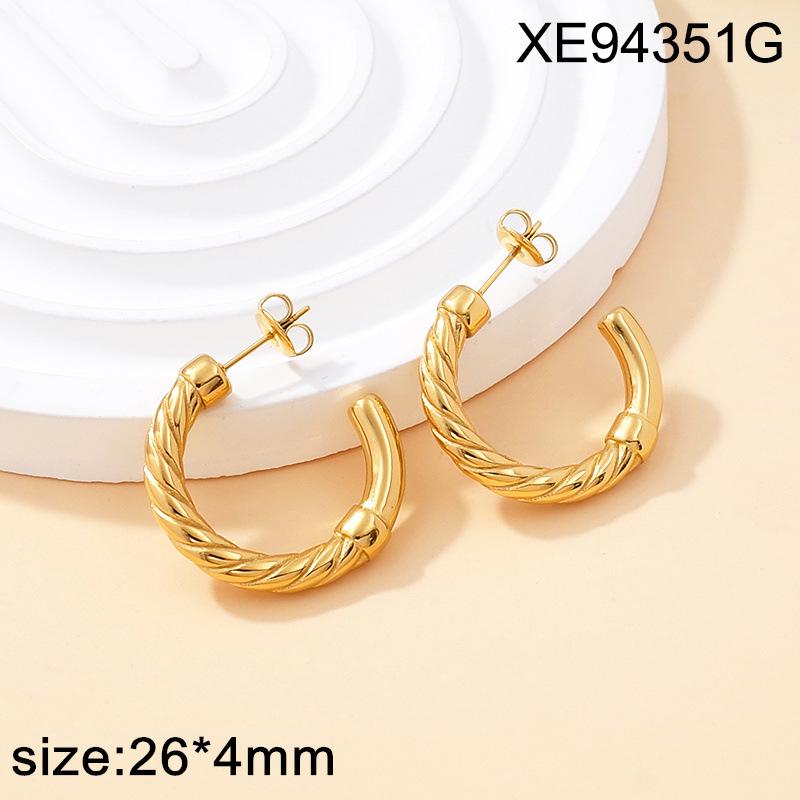 European-Style Gold-Plated Twist Hoop Earrings for Women: 2025 Titanium Steel, Simple & Versatile High-End Design